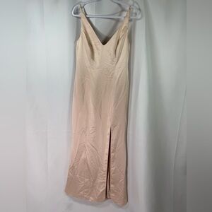 After Six Draped Cowl-Back Princess Line Dress W/Front Slit Cameo 8R